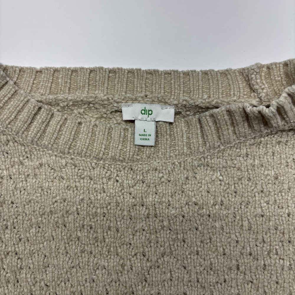 DIP Cream Knit Sweater Loose Weave Open Knit Crew Neck Long Sleeve Size L‎